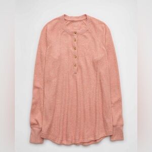 American Eagle Women’s Oversized Plush Long Sleeve Henley T-Shirt Rose Size S